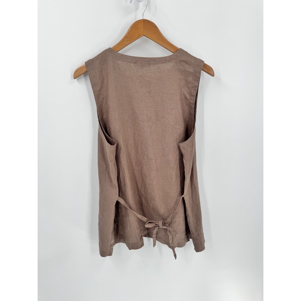 Eileen Fisher Sleeveless Button Front Top Women Est Small P Brown Organic Linen - Picture 15 of 15